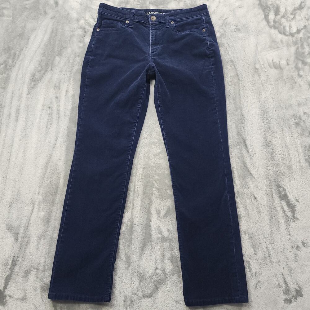 Lands End Pants Womens 6 Blue Mid Rise Straight Leg Stretch Corduroy Casual